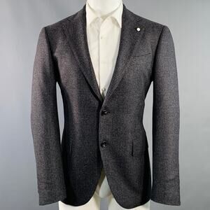 LUIGI BIANCHI Size 40 Regular Grey Charcoal Checkered Notch Lapel Sport Coat